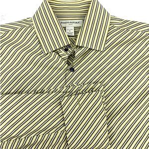 Banana Republic French Cuff Men's Shirt XL Gold Cream Gray Stripe
